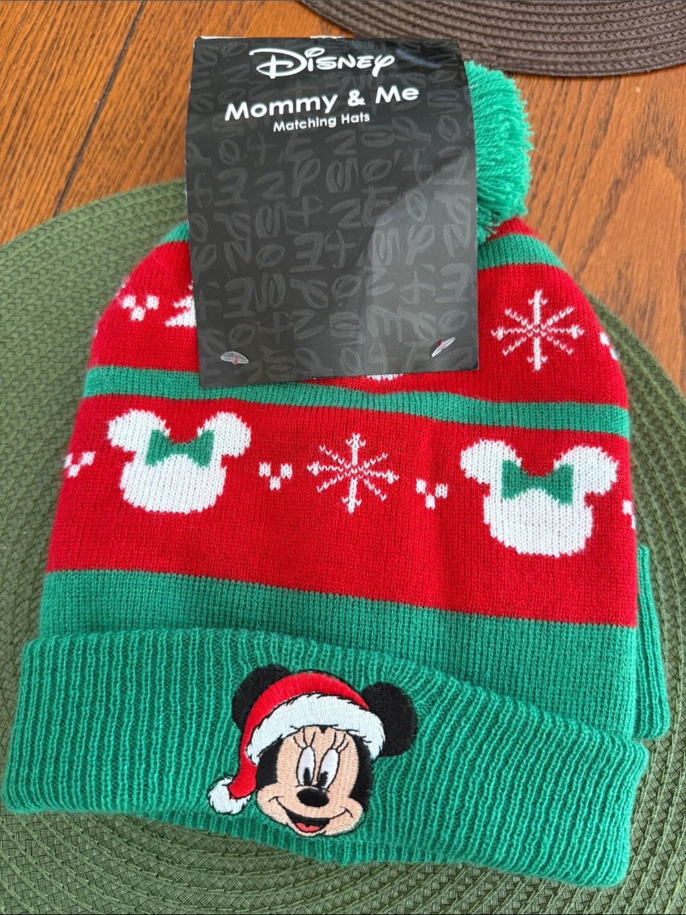 Disney Kids Holiday Pom Beanie in Red and Green with Minnie New with Tags